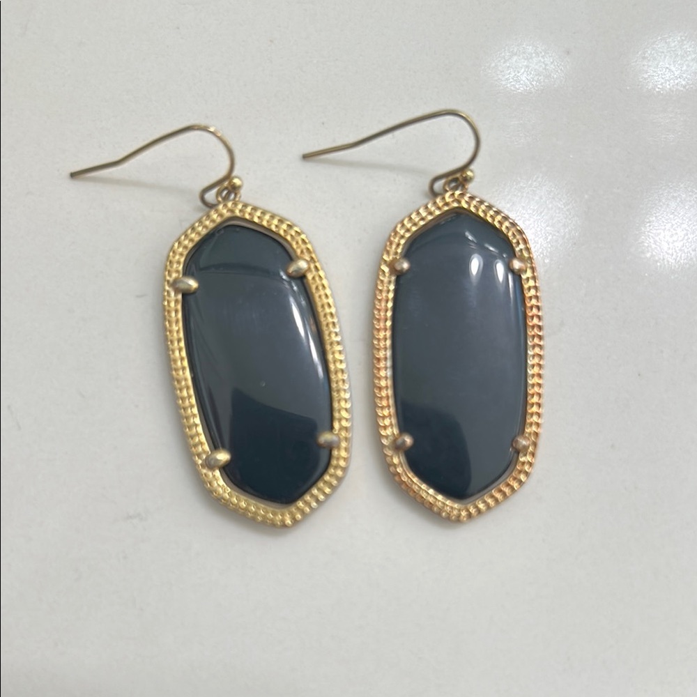 Lee Gold Drop Earrings in Black Opaque Glass